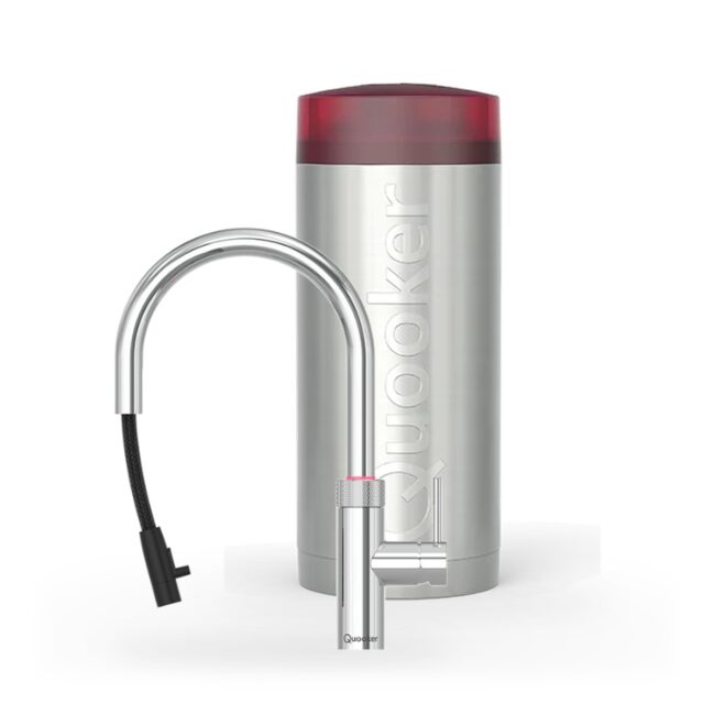 Quooker Flex Round Chroom met Combi+, kraan en reservoir samen op wit