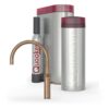 Quooker Fusion Round Messing Patina met PRO3 en een CUBE, kraan, reservoir en CUBE samen op wit