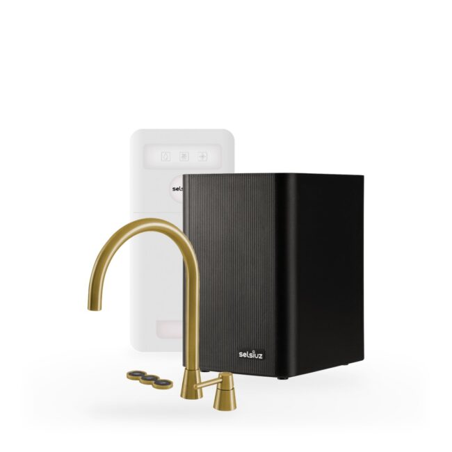 Selsiuz Cone Counter 5-in-1 Goud met Classic boiler combi extra en een Cooler, kraan, reservoir en Cooler samen op wit