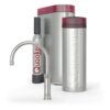 Quooker Classic Fusion Round RVS met PRO3 en een CUBE, kraan, reservoir en CUBE samen op wit