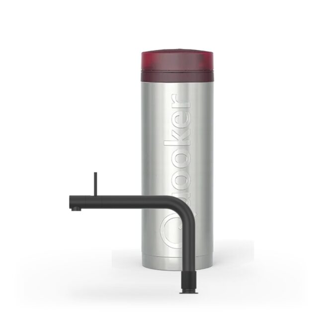 Quooker Front Zwart met PRO3, kraan en reservoir samen op wit