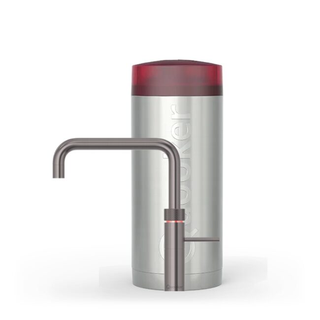 Quooker Fusion Square Gunmetal met Combi, kraan en reservoir samen op wit