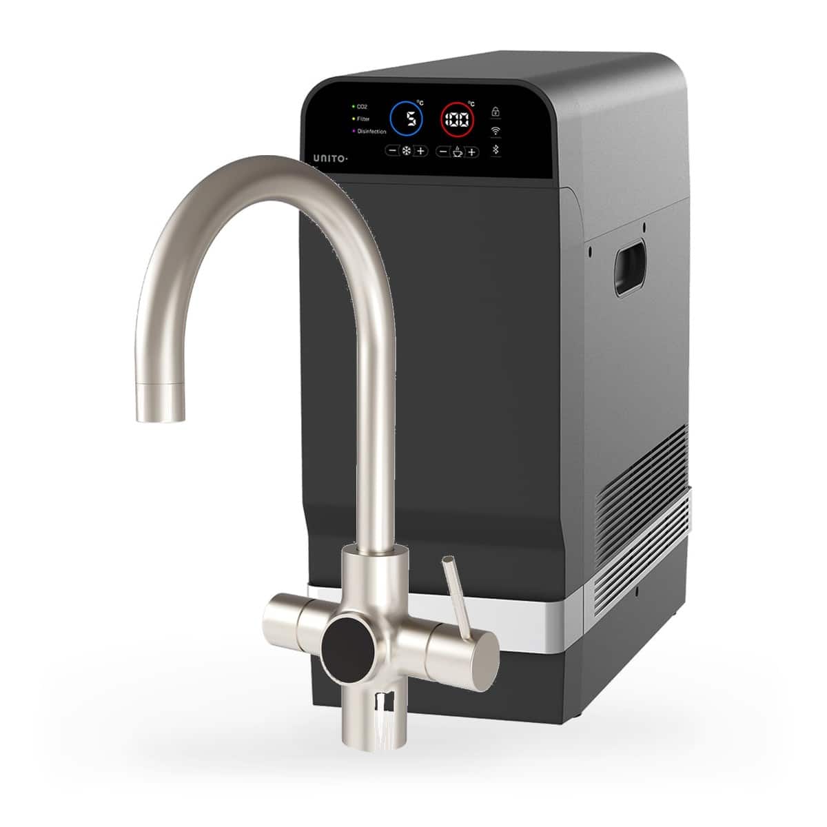 Unito Orbit Rond RVS met Infinity Juice-Bar, kraan en reservoir samen op wit