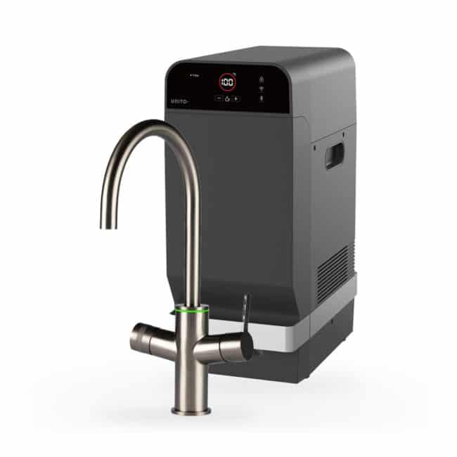Unito Universe Rond Gunmetal met LAVA XL 8 liter, kraan en reservoir samen op wit