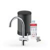 Franke Maris Touch 3-in-1 Rond Chroom met Maris 4 liter en een Uitbreidingsset 4-in-1, kraan, reservoir, filter en uitbreidingsset samen op wit