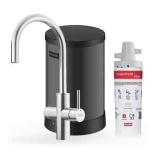 Franke Maris Touch 3-in-1 Rond RVS met Maris 4 liter, kraan en reservoir samen op wit