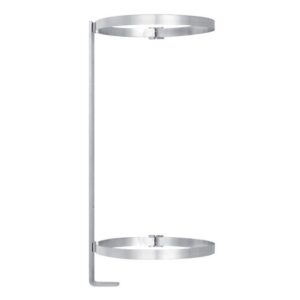 Winkelmand 5 De Quooker ophangbeugel Combi (+) reservoir is een minimalistische zilveren houder met twee ronde ringen en een platte basis, ontworpen voor het organiseren van cilindrische items zoals flessen of een Combi reservoir.