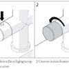 Instructie in twee stappen voor de Floww Premium3 Twist Square RVS met Combi-L boiler: Stap 1 toont het indrukken van een veiligheidsknop; Stap 2 toont het draaien van de hendel om de kokendwaterkraan te openen, met Nederlandse bijschriften die elke stap uitleggen.