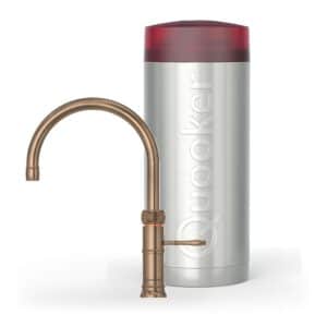 Quooker Classic Fusion Round Messing Patina met Combi+, kraan en reservoir samen op wit