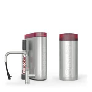 Quooker Flex Square RVS met Combi en een CUBE, kraan en reservoir samen op wit
