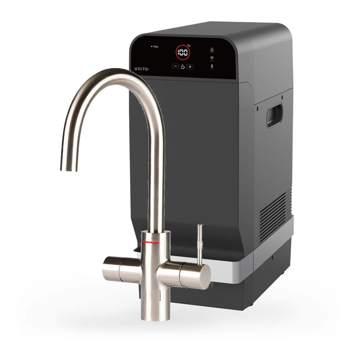 Unito Cosmos Rond RVS look met LAVA 4.4 liter 1 Unito Cosmos Rond RVS look met LAVA 4.4 liter, kraan en reservoir samen op wit